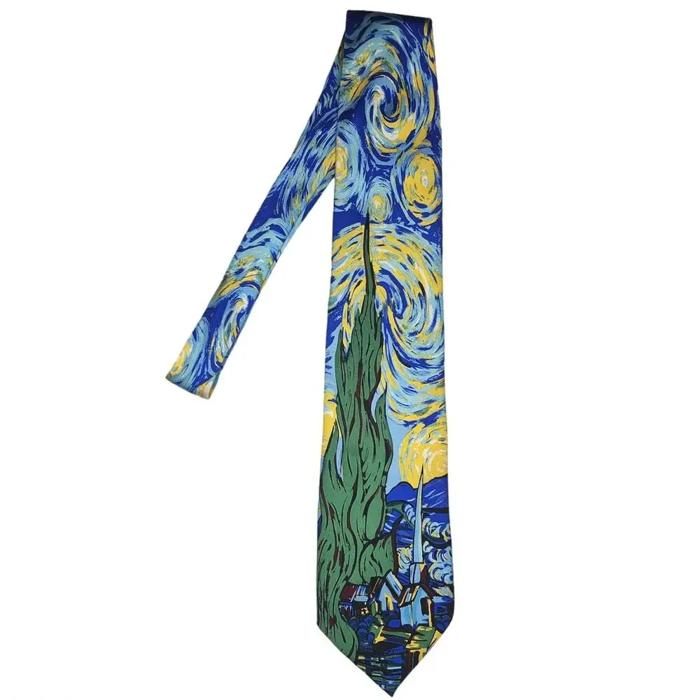 Vintage Wild Ties Mens Necktie All Silk Vincent Van Gogh Starry Night 2 Rare HTF - Picture 1 of 6